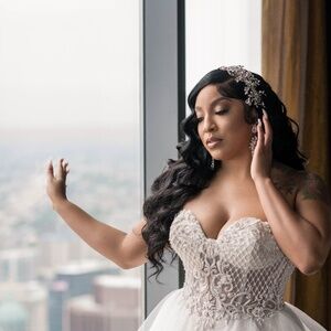 Kleinfeld Eve Of Milady Wedding Dress and Michelle Roth Veil